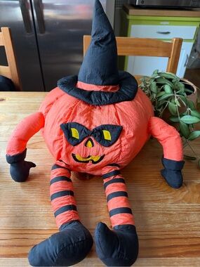 Vintage Halloween Pumpkin Witch Plush Decor